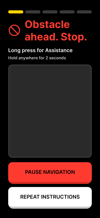 Obstacle detection: red screen with stop warning and prohibition icon